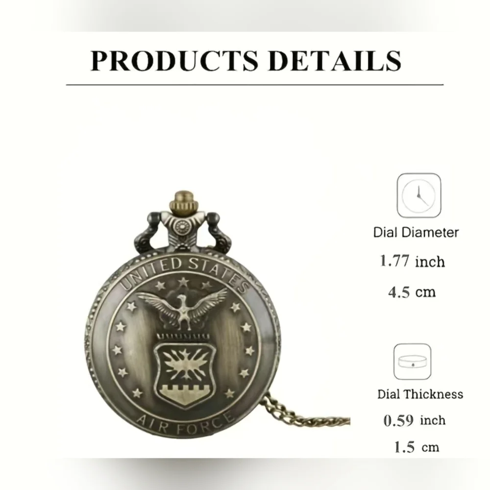 New Vintage American Air Force Quartz Pocket Watch, Gift For A Military Fan